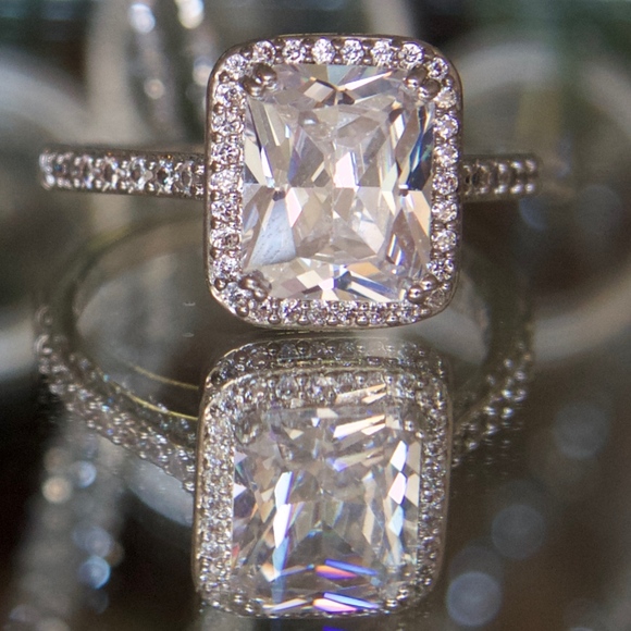 14kt Gold Dipped White Topaz Halo Engagement Ring - Picture 2 of 7